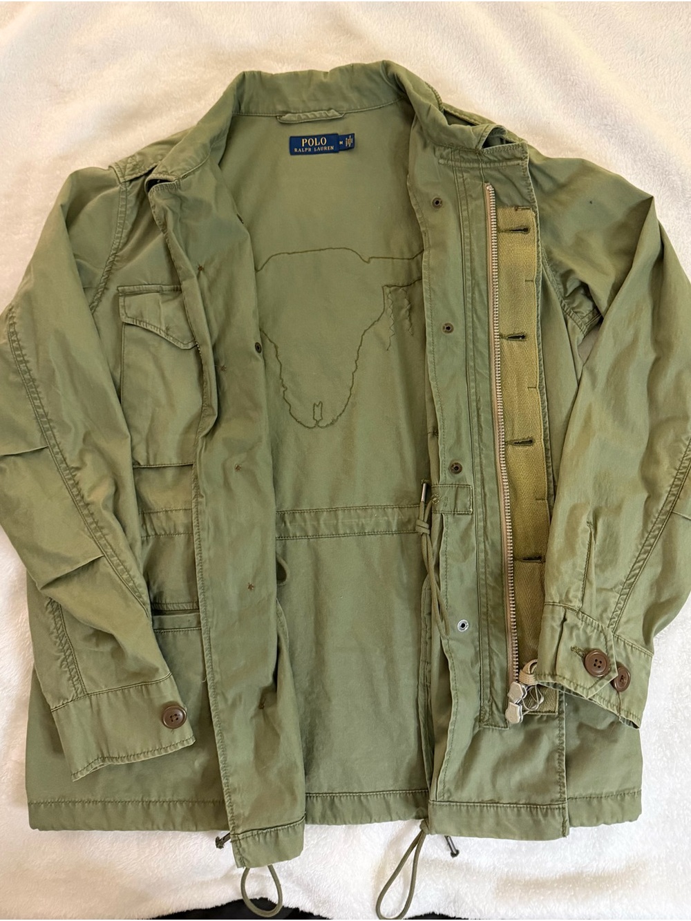 Women's Polo Ralph Lauren Beaded Steer Head Military Jacket Olive M - Picture 6 of 7